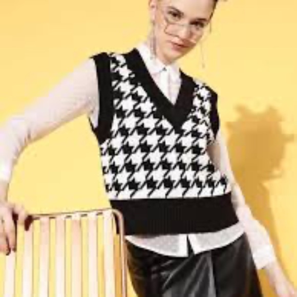 Garage Denim Cropped Houndstooth Vest Like New Size XS - Picture 1 of 3